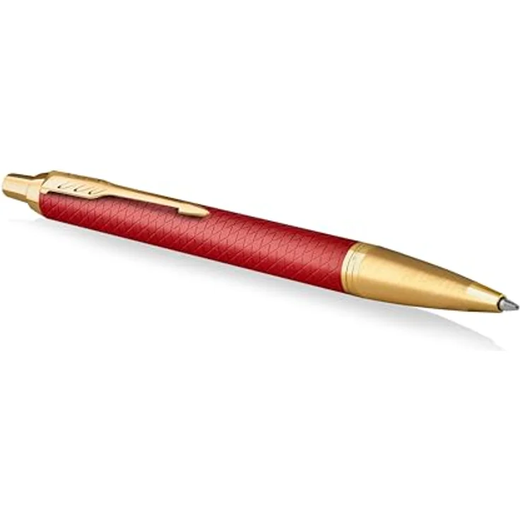 Parker IM Premium G.C. M, Kugelschreiber mit goldfarbenem Zierring und mattrotem Schaft, Schreibfarbe Blau, Nachfüllbar in Geschenkschachtel – Bild 1