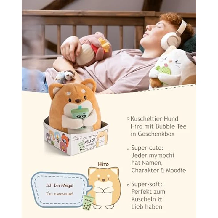 NICI MYMOCHI Kuscheltier Hund Hiro 16 cm mit Bubble Tee in Geschenkbox, flauschiges Stofftier zum Kuscheln und Spielen - 61152 – Bild 3