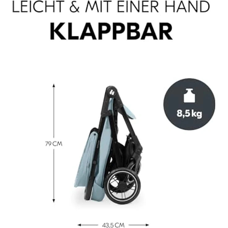 Hauck Kinderwagen Shop N Care, Klappbuggy bis 25 kg mit Liegefunktion, Getränkehalter und Snack Tablett, Klein Zusammenklappbar, Sonnenverdeck (UPF 50+), XL Korb (Dusty Blue) - Preisvergleich – Bild 3