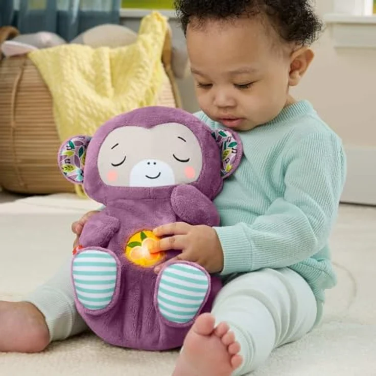 Fisher-Price Soothe ‘n Snuggle Lila AFFE, Plüschtier mit Spieluhr, beruhigenden Atembewegungen und anpassbaren Melodien – Bild 3