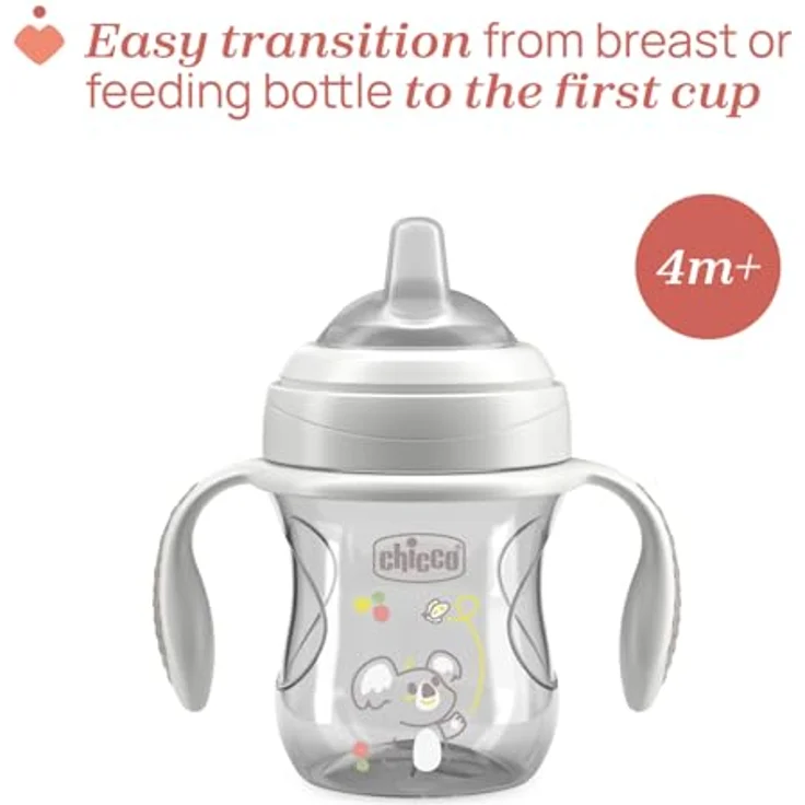 Chicco Transition Trinklernbecher, auslaufsicherer 200ml Becher mit ergonomischer Silikontülle und doppeltem Anti-Kolik-Ventil, BPA-frei, grau, 4+ M – Bild 3