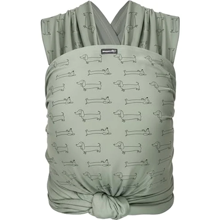 Hoppediz Elastisches Babytragetuch Dackelicious, 5,40 m für Neugeborene (2–9 kg) aus 100 % kbA-Baumwolle, optimale Gewichtsverteilung, einfache Handhabung – Bild 1