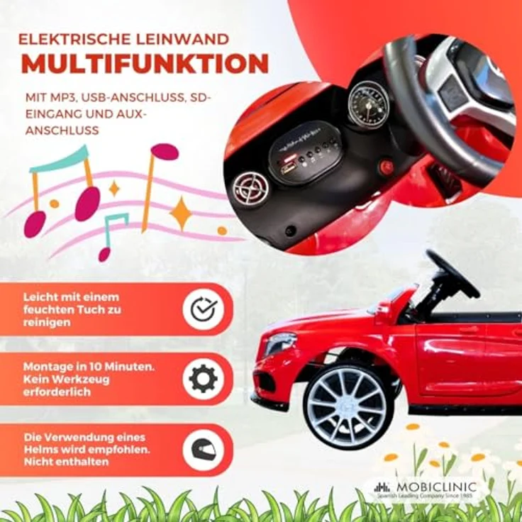 Mobiclinic® Kids Elektroauto für Kinder Mercedes Benz AMG GLA45 12V Turbo Motor 30W MP3+USB+SD+AUX Fernbedienung Bis zu 3 km/h LED Licht Sicherheitsgurt +3 Jahre, Silber – Bild 5