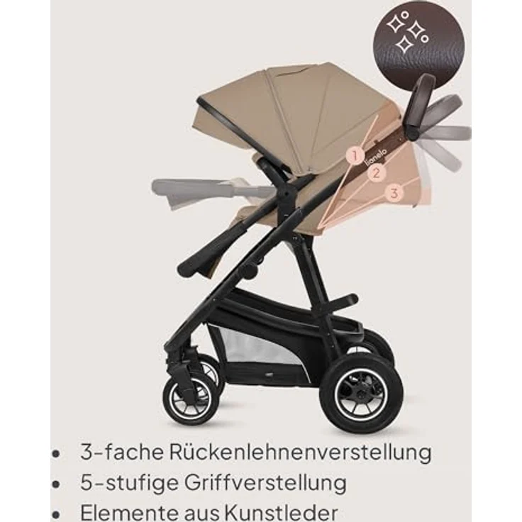 Lionelo Bianka 3-in-1 Kinderwagen, Beige Sand mit ADAC-zertifiziertem Kindersitz und doppelter Stoßdämpfung – Bild 7