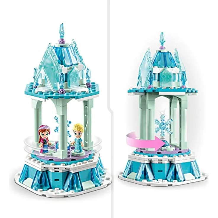 LEGO 43218 Disney Princess Annas und Elsas magisches Karussell, Die Eiskönigin Spielzeug, Inspiriert vom Frozen Eispalast mit 3 ikonischen Mikro-Puppen-Figuren und Olaf-Figur – Bild 3