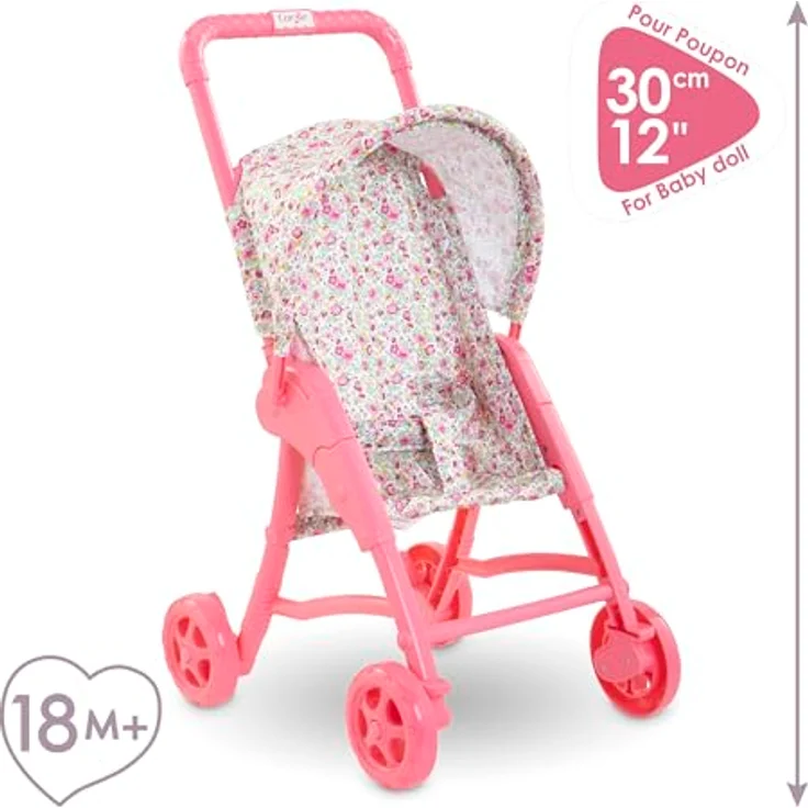 Corolle Puppenbuggy, Puppenwagen im Blumenmuster mit verstellbarem Sonnendach, geeignet für 30 cm Puppen, ab 18 Monaten – Bild 5