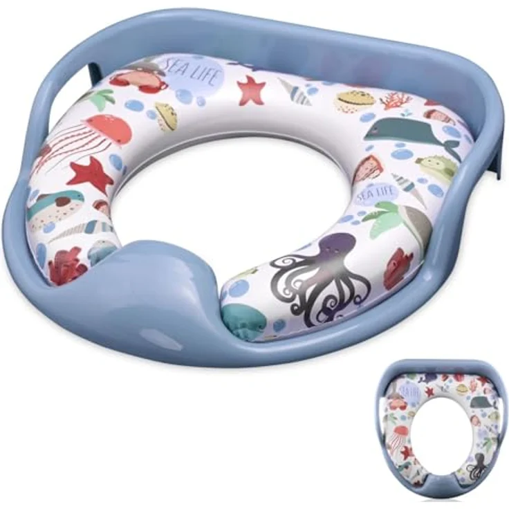 Lorelli Toilettensitz weich, gepolstertes Sitzkissen mit Handgriffen und Spritzschutz, blau – Bild 1