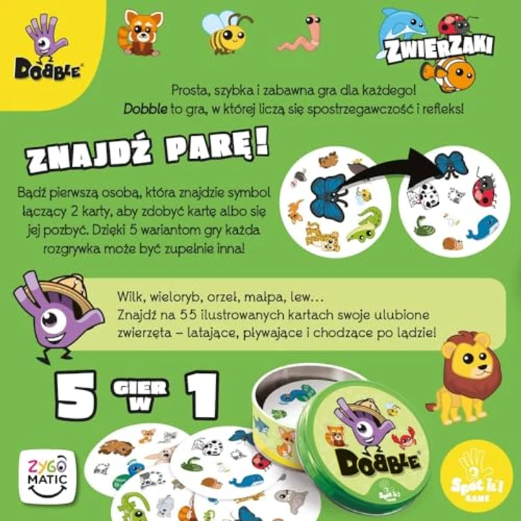 Zygomatic Dobble Tiere, Brettspiel in robuster Metalldose mit runden, leicht spielbaren Karten für Kinder und Erwachsene – Bild 2