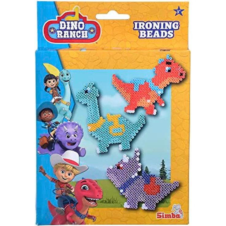 Simba 109312607 Dino Ranch Bügelperlen, 2.000 Perlen, 1 Steckplatte, Vorlagen, ab 6 Jahre, Mehrfarbig