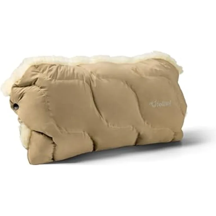 Fellhof® Kinderwagen Handwärmer Winterberg, 100% Merino-Lammfell, wind- und wasserabweisend, reflektierende Streifen, Universalgröße, beige