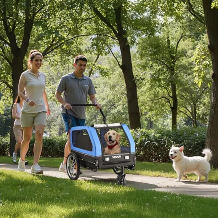 VEVOR Hundeanhänger PTS22-C, 2-in-1 Fahrradanhänger für Hunde bis 40 kg, klappbarer Rahmen, universelle Fahrradkupplung, inkl. Flagge und interner Leine, 1380x755x800 mm – Bild 9