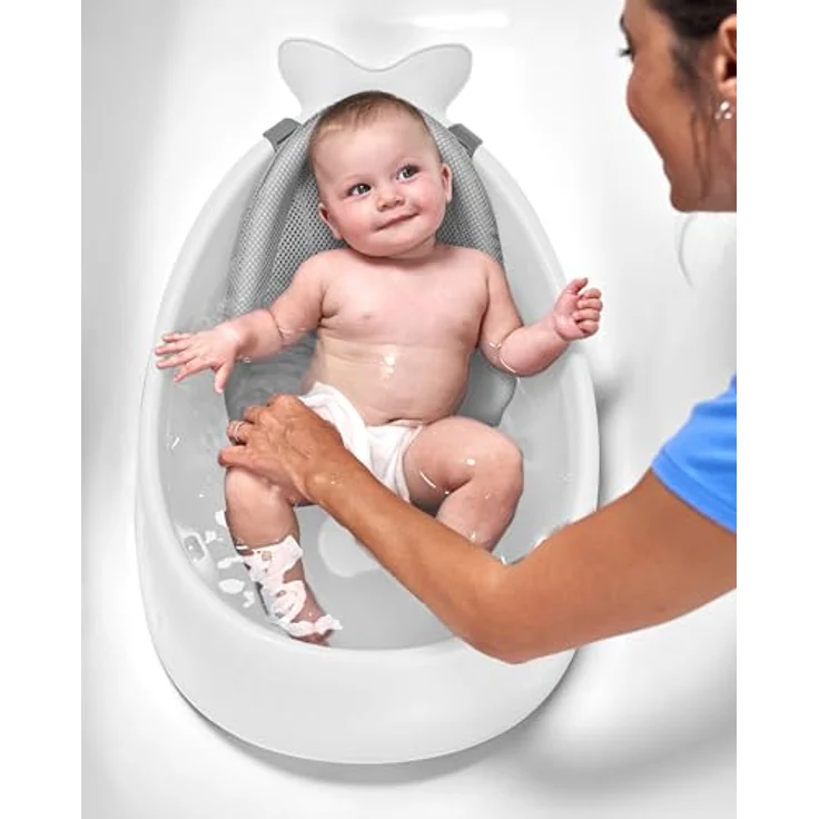 Skip Hop Badewanne Moby, weiß, 3 Stufen, PVC-frei, phthalatfrei, rutschfest, für Neugeborene mit Ablaufstöpsel (von Geburt bis 11 kg) – Bild 2