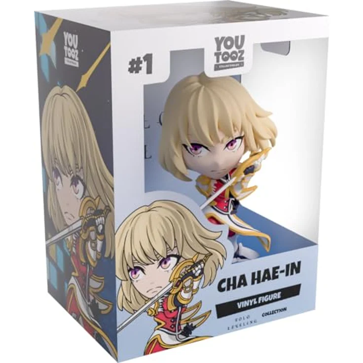Youtooz Solo Leveling Vinyl Figur Cha Hae-In, 12 cm, mit roter und weißer Rüstung, goldenen Verzierungen und Lichtschwert – Bild 1