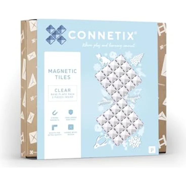 Connetix Klar Grundplatten-Pack, 2 Stück mit abgeschrägtem Design und mehreren Magnetpunkten