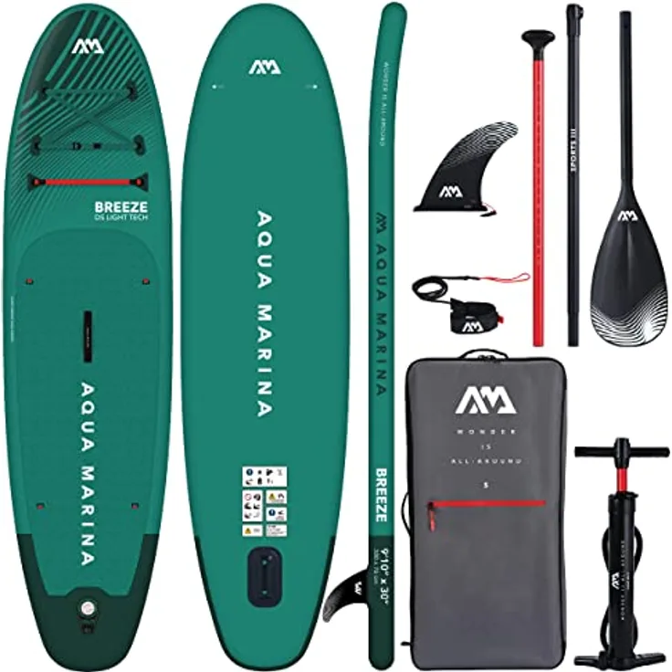 Aqua Marina Breeze Aufblasbares Stand Up Paddle Board (iSUP) Paket, 300 cm Länge, Grün mit neuem CIRCUPARK aus recycelten PET-Flaschen