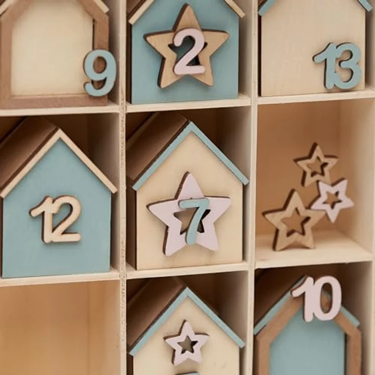 VBS Adventskalender-Häuser, 24 Stück, DIY Bastelset, Weihnachtsdekoration, unbemalt, Sperrholz – Bild 5