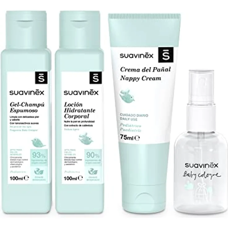 Suavinex Kulturbeutel für Babys, Geschenkset für Neugeborene mit Shampoo 100 ml, Feuchtigkeitslotion 100 ml, Windelcreme 75 ml, Baby Cologne 50 ml, Reiseformat, Koralle – Bild 4