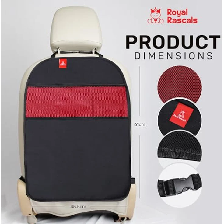 Royal Rascals – Tretmatten für das Auto, 2 Stück | Autositz-Polsterschutz | Ordnungssystem mit Taschen | Universalgröße | belastbar und bietet Schutz vor Flecken – Bild 7