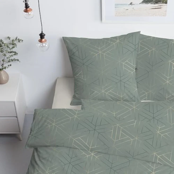 ESTELLA Mako-Satin Bettwäsche 135x200 Luan Mint Uni Waben Rauten 7919-520, 100% Baumwolle, supergekämmt, umweltfreundlich, Öko-Tex Standard 100 – Bild 4