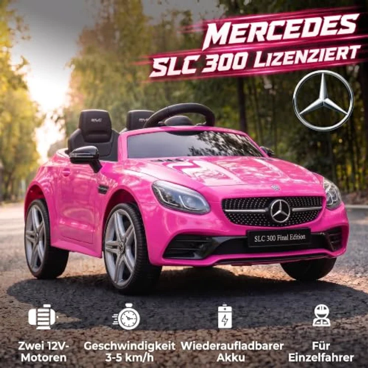 AIYAPLAY Mercedes SLC 300 Kinder Elektroauto, 12V mit 2 Motoren, Rosa, Fernbedienung, Sicherheitsgurt, Musik und LED-Scheinwerfer, für Kinder von 3 bis 6 Jahren – Bild 3
