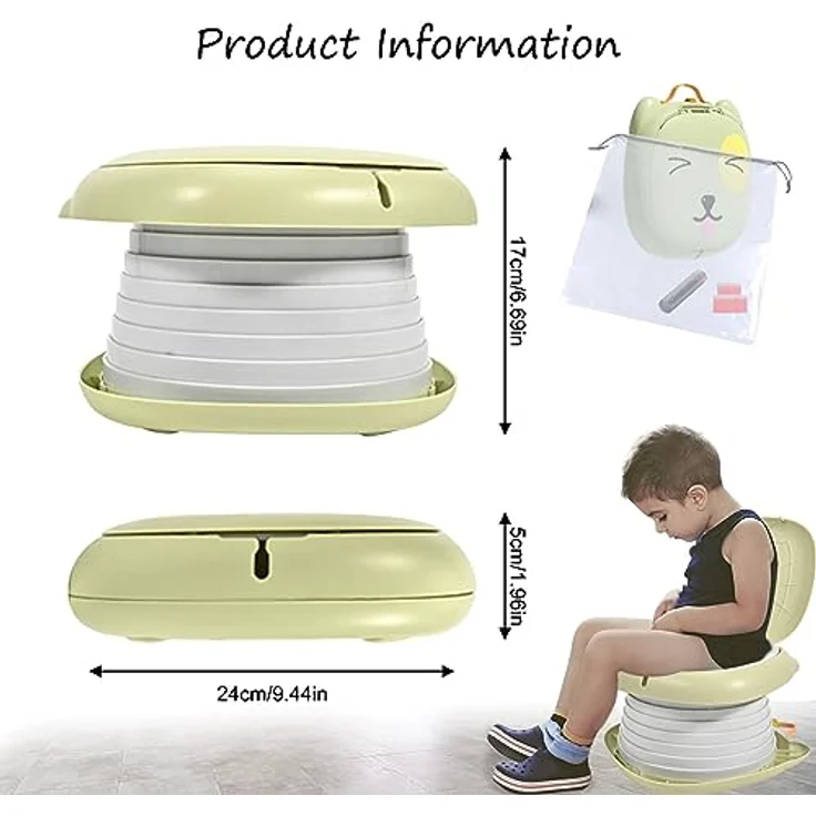 XINYUDAILY Klapptoilette für Kinder, Tragbares Reise-Klapptöpfchen mit Einweg-Ersatztaschen, grün, bis 50 kg Tragfähigkeit – Bild 2