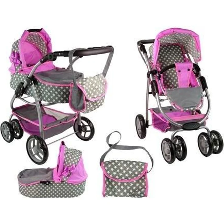 Lean Toys 2-in-1-Tragetasche für Puppenwagen, rosa Sterne, vielseitig einsetzbar