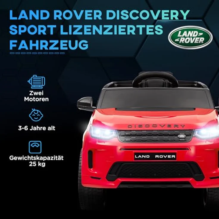 AIYAPLAY Kinder Elektroauto 12V Land Rover Discovery Sport Kinderauto mit 2,4G Fernbedienung, Musik, Hupe, LED-Lichtern, USB/MP3-Anschluss, Rot – Bild 3