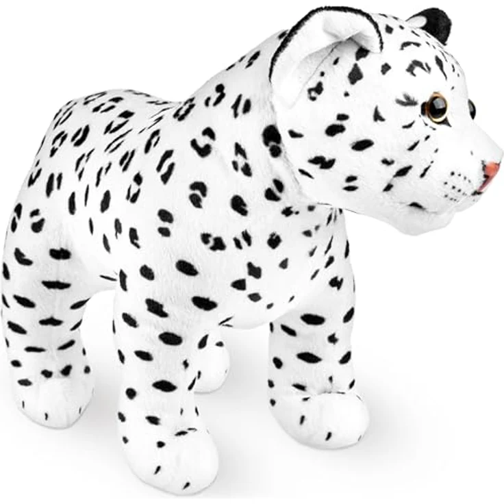 BRUBAKER Leopard Kuscheltier - 30 cm Stofftier - Baby Plüschtier Raubkatze Stehend - Weiß – Bild 4