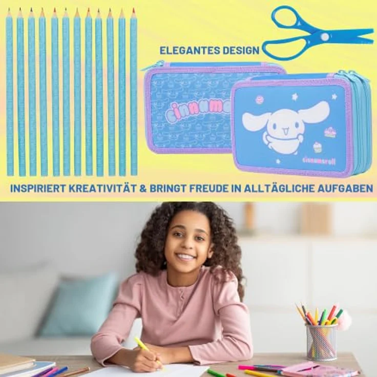 Hello Kitty Federmäppchen, gefüllt mit Bunt- und Filzstiften, Schule Set, Mehrfarbig Cinnamoroll – Bild 5