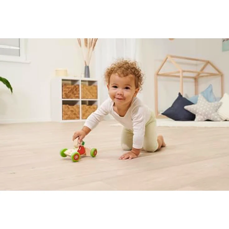 Eichhorn Greifspielzeug Schiebefahrzeug, Hasen-Karotten Motiv, FSC®-zertifiziert, 16 cm, geräuschlose Silikonreifen – Bild 4