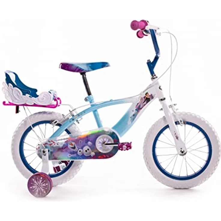 Huffy Babys Disney Frozen 14" Kinderfahrrad, Blau - Winterlandschaft Design, Schlitten auf der Rückseite, für Kinder 4-6 Jahre – Bild 2