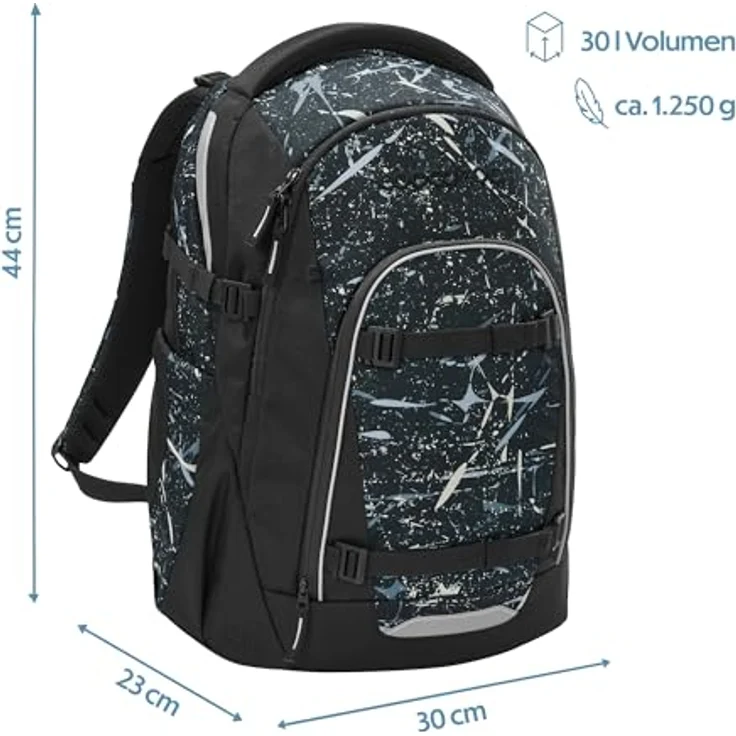 Coocazoo MATE Schulrucksack „Reflective Splash”, schwarz-grau, reflektierend, ergonomisch, höhenverstellbar, mit Brust- und Hüftgurt, 30 Liter, ab der 3. Klasse – Bild 2