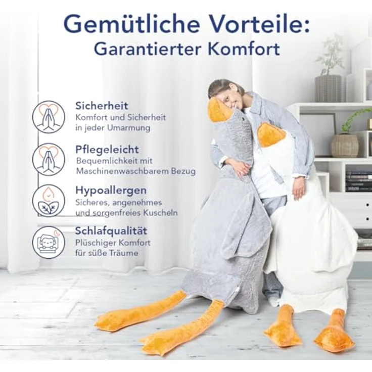 MKS Weiches Plüsch Ente Kuscheltier für Baby, Kleinkind, Kinder, Erwachsene | Riesige Gans Plüschtiere mit maschinenwaschbarem Bezug | Hypoallergener Entenkuschel 190cm – Bild 4