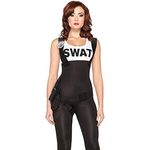 LEG AVENUE 85168 - 3Tl. Kostüm Set Swat Hot Babe, Größe L, schwarz, Damen Karneval Kostüm Fasching - Suspender Jumpsuit, Gürtel und Spielzeug Walkie Talkie