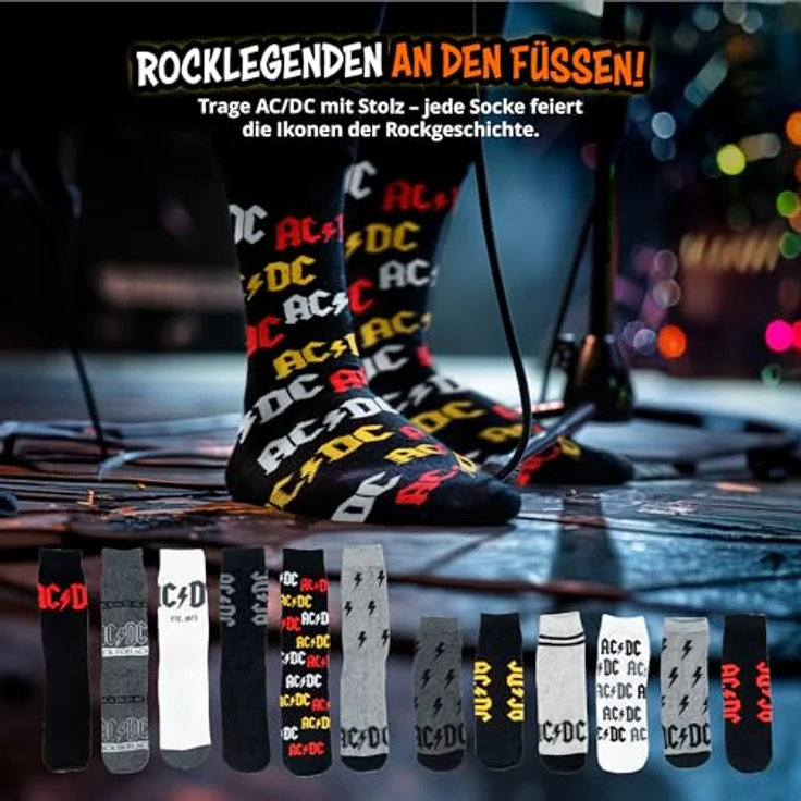 United Labels AC/DC Adventskalender mit 12 Paar Socken Größe 40-45 für Herren Rockband Weihnachtskalender mit Sneakers und langen Socken – Bild 5