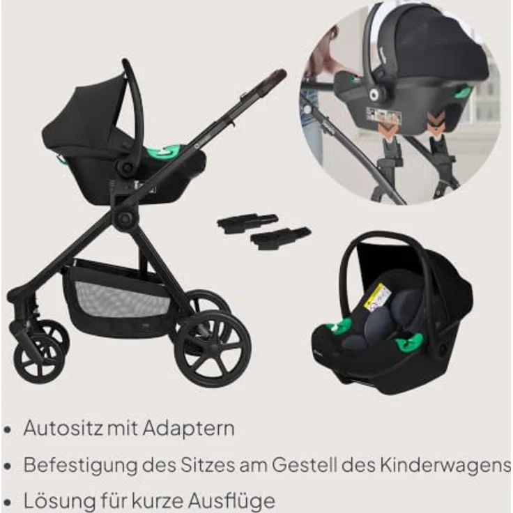Lionelo Greet 3in1 Kombikinderwagen mit Babyschale und Sportsitz, Leichtgewicht, UPF50+, Wendbarer Sportsitz, Schwarz – Bild 4