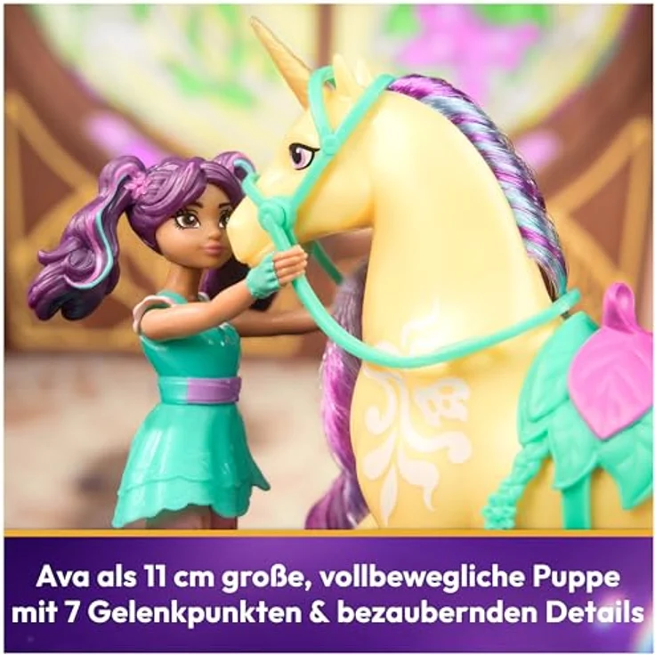 Spin Master Anziehpuppe Unicorn Academy - Ava & Leaf, voll beweglich mit Einhorn Leaf, inkl. Sattel und Zaumzeug, BFF von Hauptfigur Sophia, abnehmbare Mähne und Schweif, bürst- und flechtbar. – Bild 4