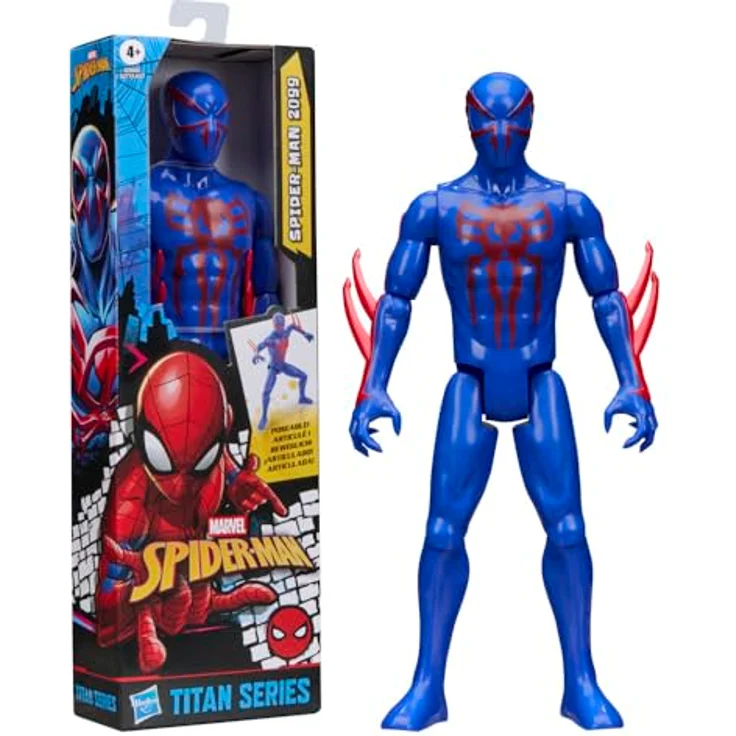 Hasbro Spiderman Titan Series 2099 Figur, 29 cm große Actionfigur mit 11 Gelenkpunkten, blau-rot, für Kinder ab 4 Jahren – Bild 4