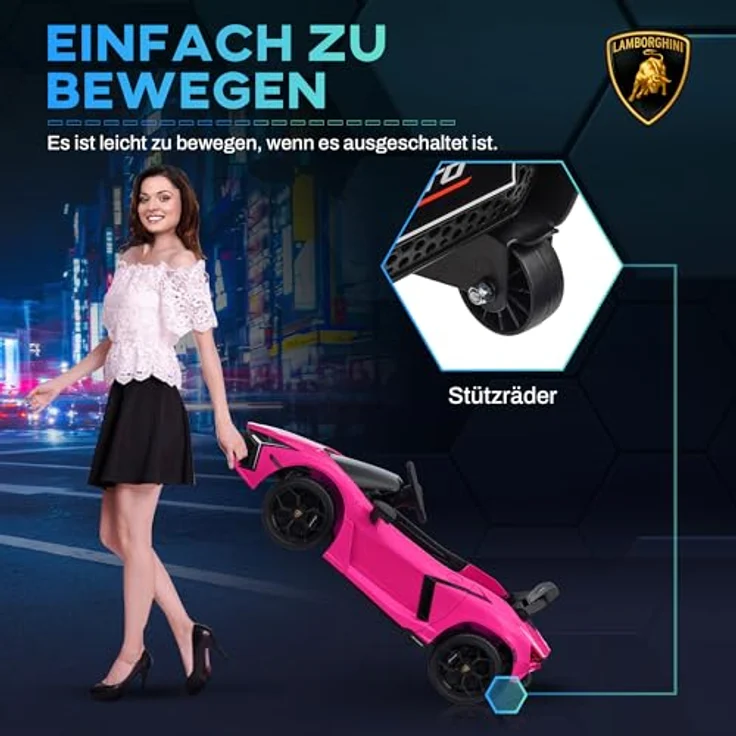 AIYAPLAY Elektro-Kinderauto 12V, mit 2,4G Fernbedienung, Musik, Leuchte, USB/MP3-Anschluss, Belastbarkeit 25 kg, (1-tlg), bis 5 km,h, für Kinder 3-5 Jahre, Rosa – Bild 4