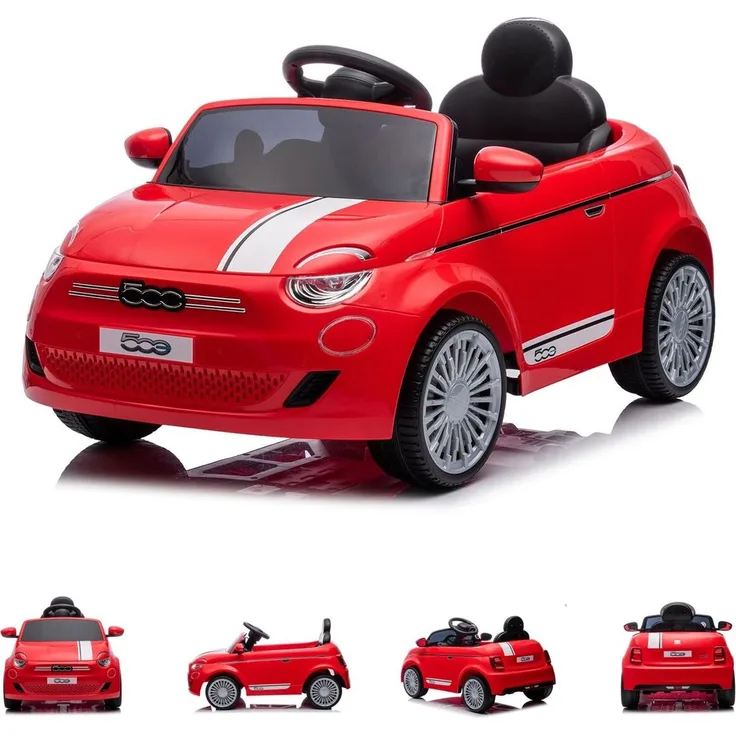 Chipolino Kinder Elektroauto Fiat 500 Fernbedienung, Sicherheitsgurt, MP3, USB rot