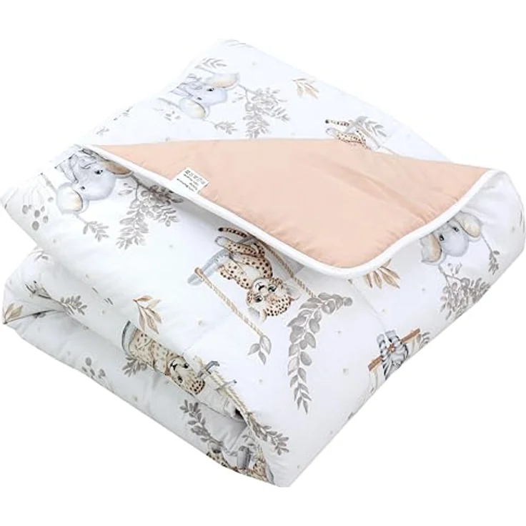 TupTam Krabbeldecke 120x120 cm, Gepolsterte Spieldecke aus Baumwolle, Weich & Hautfreundlich, Farbe: Safari Schaukel Beige, OEKO-TEX, XXL – Bild 1
