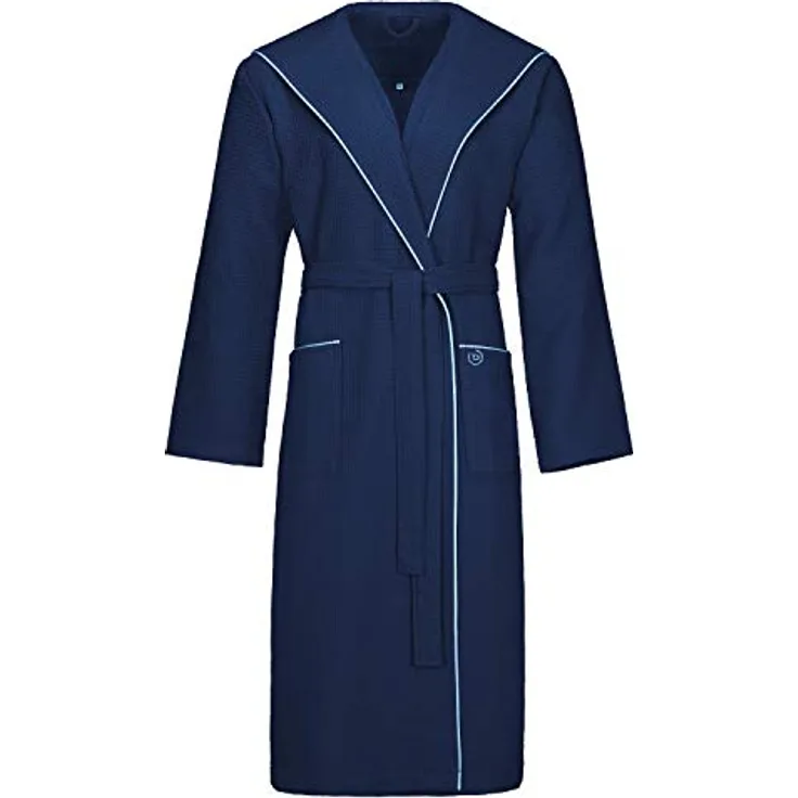 Bugatti Tizian Bademantel Herren, Piqué mit Kapuze, 100% Baumwolle, marine blau