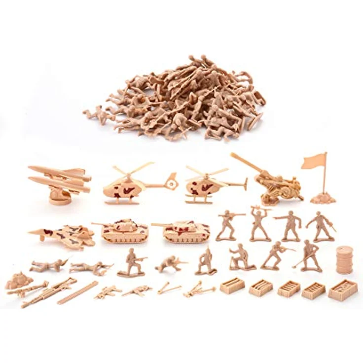JOYIN 164 Teiliges Soldaten Spielset, Militärsoldat Spielzeug Figuren, Deluxe Militärspielset mit Soldaten, Flugzeugen, Hubschraubern, Panzern, Flaggen und Zubehör – Bild 6