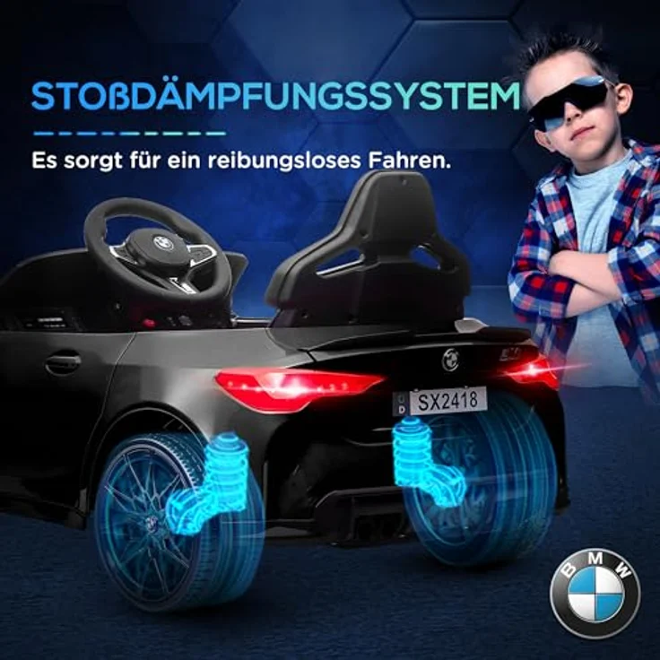 AIYAPLAY Elektro-Kinderauto 12V mit 2,4G-Fernbedienung, MP3, USB, LED-Lichte, Hupe, 25 kg Belastbarkeit, Schwarz – Bild 6