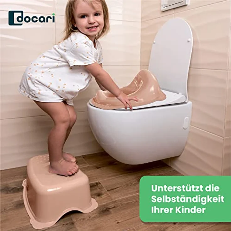 DOCARI Toilettentrainer Set Pfirsich Elefant, Toilettensitz für Kinder mit Treppe und Tritthocker, BPA-frei und schadstofffrei, einfach zu reinigen – Bild 2