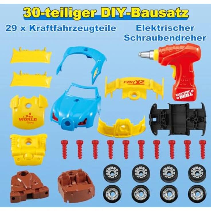 Pup Go Montage Auto Spielzeug 26+4 Teile, DIY Konstruktionsspielzeug mit Akkuschrauber, Sound und Licht, geeignet für Kinder ab 3 Jahren – Bild 2
