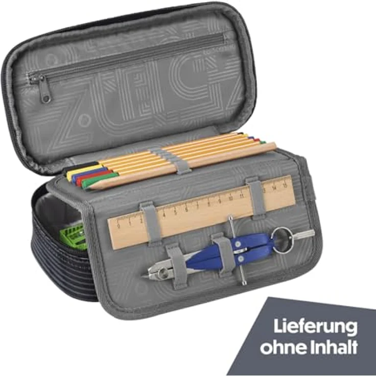 Coocazoo Mäppchen „Dark Mission”, schwarz-grau, großes Hauptfach, Schlaufen für Zirkel, Geodreieck und Lineal, Stundenplanfach, Stiftehalter, Reißverschlussfach, ab der 3. Klasse – Bild 2