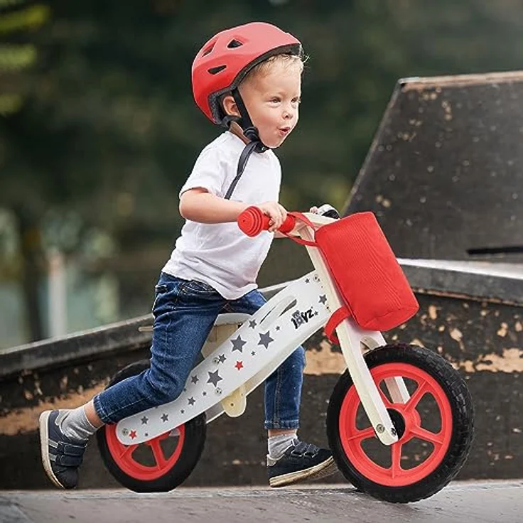 Joyz Laufrad aus Holz, Rot, Lauflernrad für Kinder ab 2 Jahren, Holzlaufrad mit Verstellbarer Sitz, pannensicheren 11 Zoll-Eva-Räder, Kinderfahrrad Kinderlaufrad mit Stoffbeutel, Klingel & Tragegriff – Bild 1