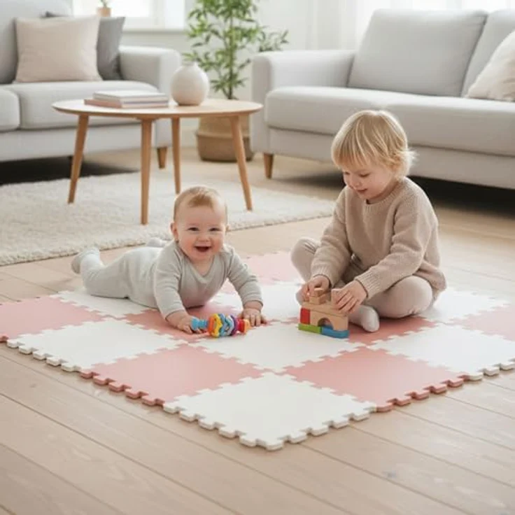 LittleTom Spielmatte Baby Puzzlematte Rosa & Weiß, 18-teilig, 180x90 cm, EVA Schaumstoff, rutschfest, allergikerfreundlich – Bild 2