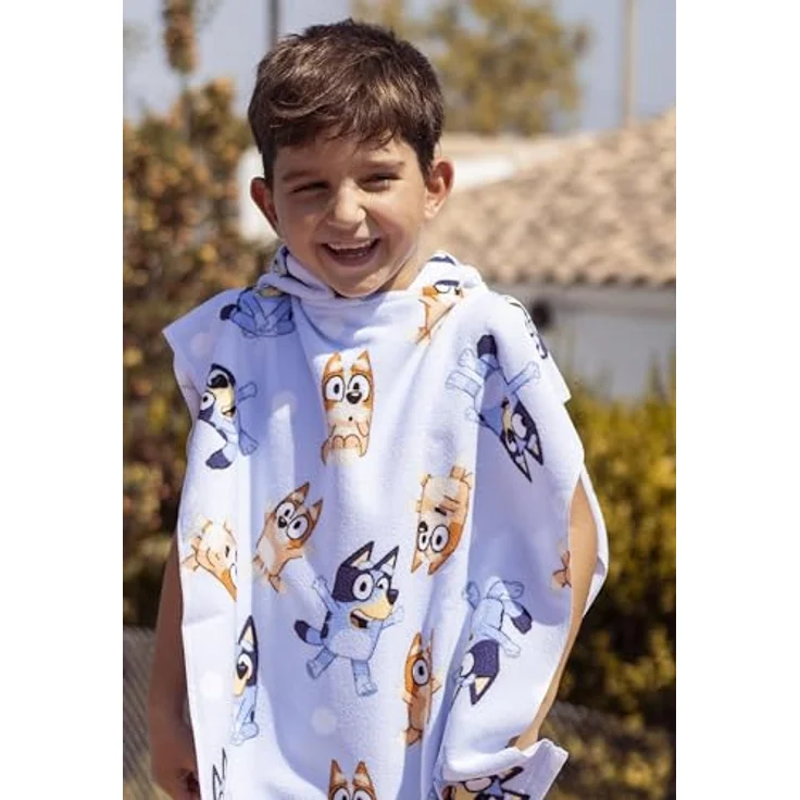 Bluey Badeponcho Kinder Bade-Poncho, vielseitig einsetzbar und schnell trocknend mit Kapuze und seitlichen Schlitzen – Bild 4